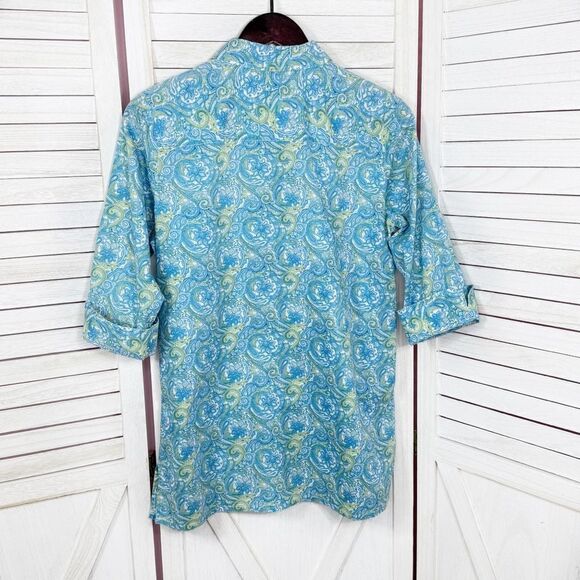 Real Clothes Saks Fifth Ave Paisley Button Up Shirt Green Blue 4 - Picture 8 of 11